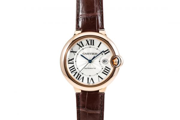 Cartieer Ballon Bleu 42mm Stealthy Automatic Leather Brown Strap Silvered Guilioche Dial