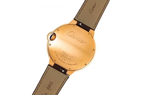 Cartieer Ballon Bleu 42mm Stealthy Automatic Leather Brown Strap Silvered Guilioche Dial
