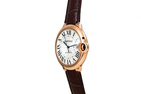 Cartieer Ballon Bleu 42mm Stealthy Automatic Leather Brown Strap Silvered Guilioche Dial
