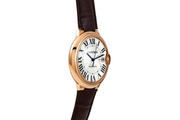 Cartieer Ballon Bleu 42mm Stealthy Automatic Leather Brown Strap Silvered Guilioche Dial