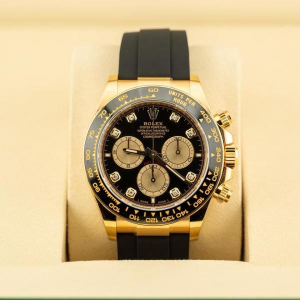 Roleex Cosmograph Daytona Oysterflex Yellow Gold Dial Black Elastomer Strap