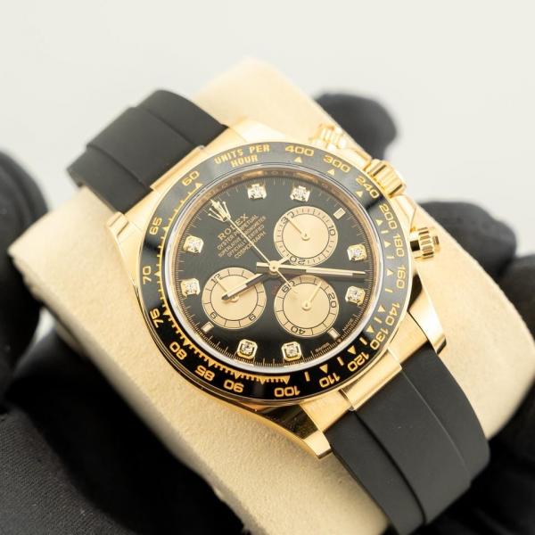 Roleex Cosmograph Daytona Oysterflex Yellow Gold Dial Black Elastomer Strap