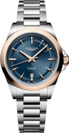 Longinees Conquest Automatic Silver Chain Sunray Blue Dial Rose Gold Tone