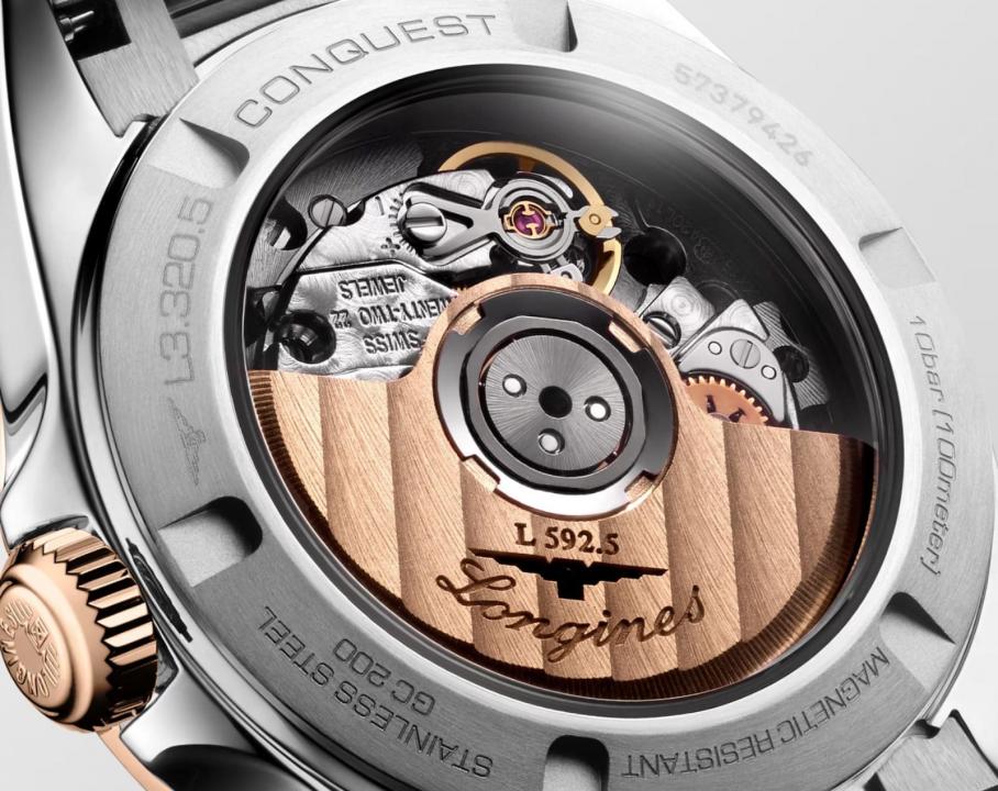 Longinees Conquest Automatic Silver Chain Sunray Blue Dial Rose Gold Tone