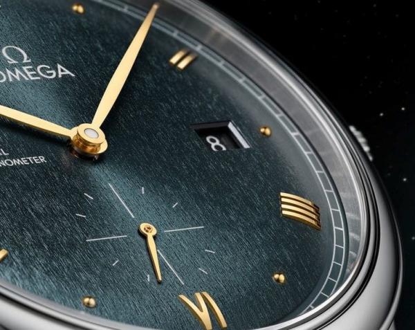 Omegga De Ville Prestige Co-Axial Chronometer Small Second Timepiece Silver Dark Green Dial