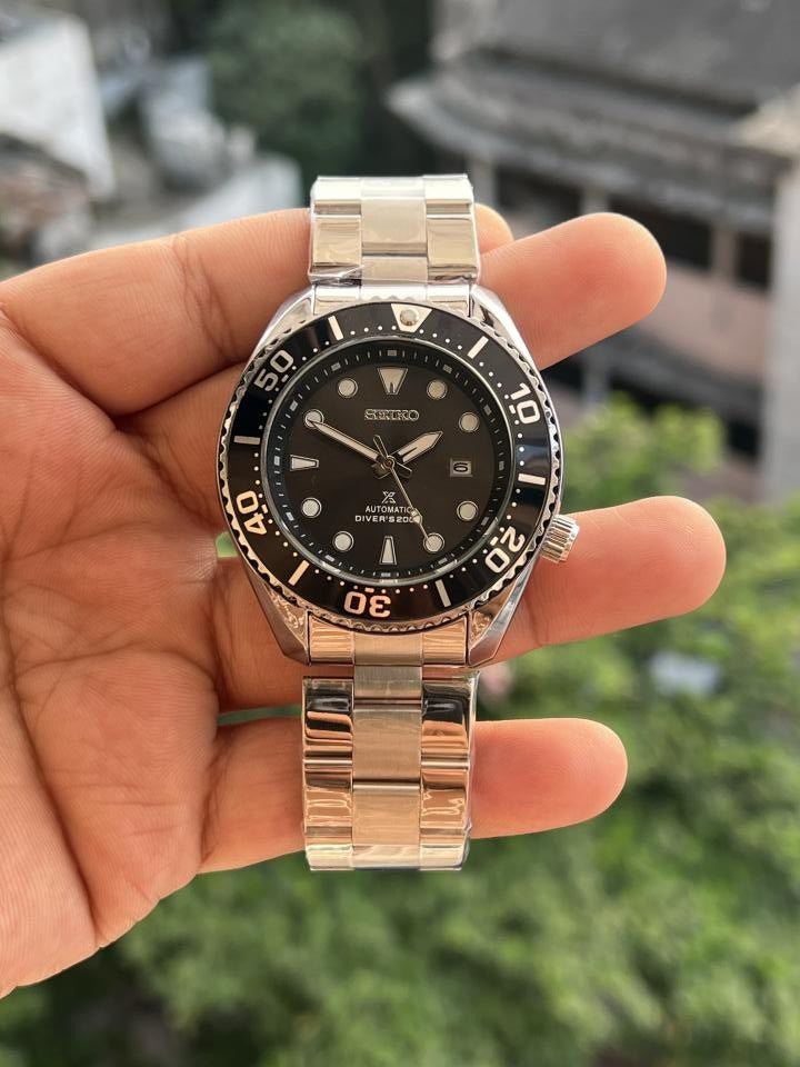SEIKO PREMIUM SILVER BLACK SWIFT MOVEMENT BACK OPEN