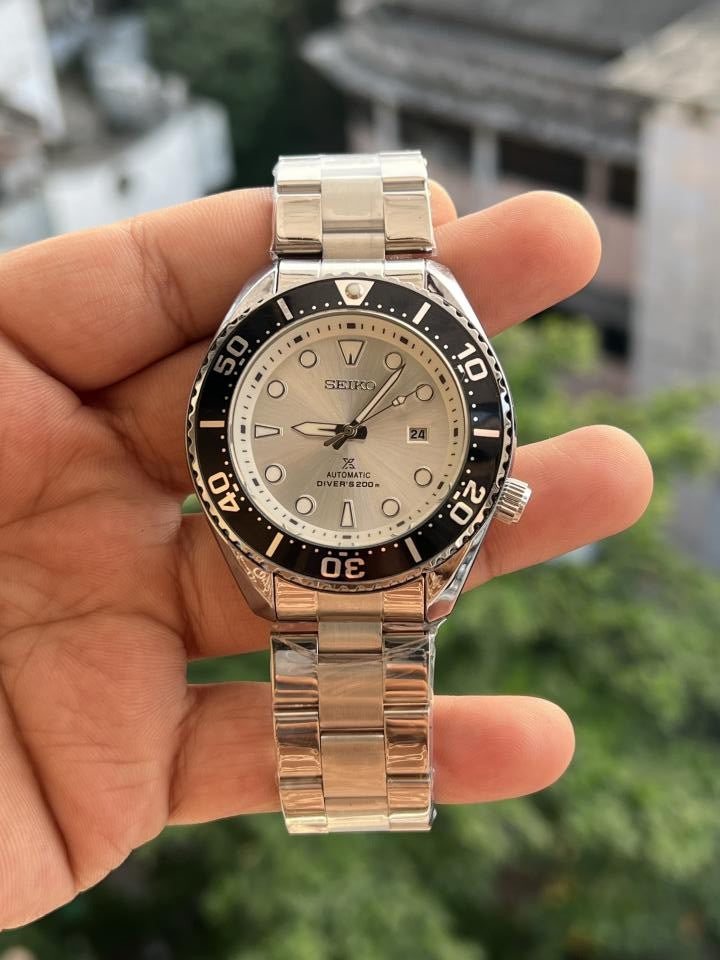 SEIKO PREMIUM SILVER BLUE SWIFT MOVEMENT BACK OPEN