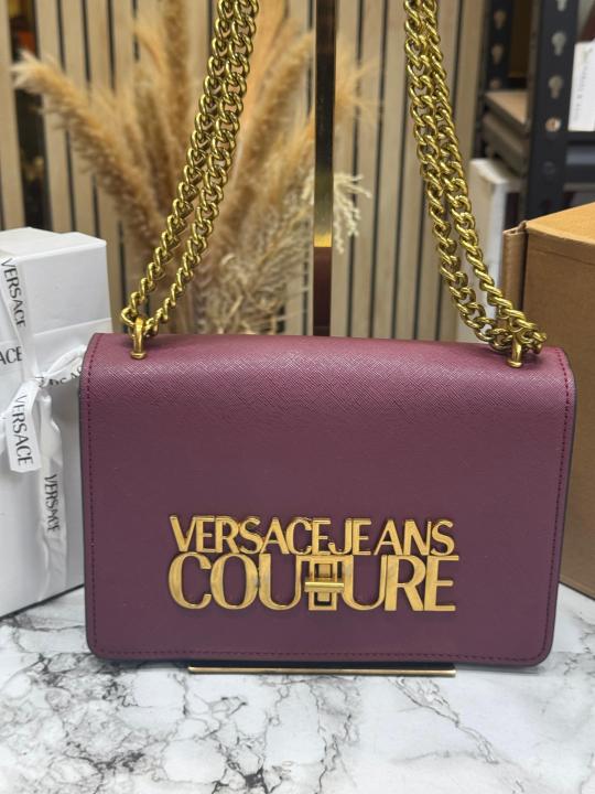 Versac Jeans Couture Logo Flap Shoulder Bag with Double Box And Dust Bag (Maroon) (79513)