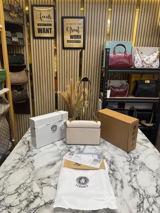 Versac Jeans Couture Logo Flap Shoulder Bag with Double Box And Dust Bag (White) (79513)