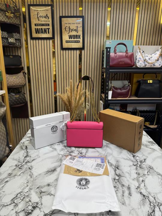 Versac Jeans Couture Logo Flap Shoulder Bag with Double Box And Dust Bag (Rose) (79513)