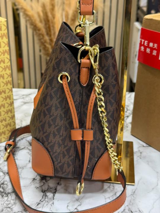 Michael Kor Mk Mercer Signature Bucket Bag with Double Box And Dust Bag (Brown) (60429)