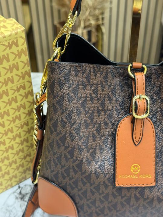 Michael Kor Mk Mercer Signature Bucket Bag with Double Box And Dust Bag (Brown) (60429)