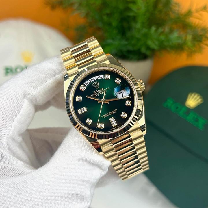 Rolee_x Oyster Perpetual Day Date Diamond Gold-Green 40 Battery