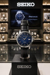 Seiko Presage Cocktail Time Old Clock Black Leather Strap Blue Dial
