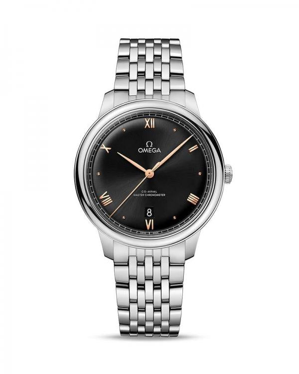 Omegga De Ville Prestige Co-Axial Chronometer Silver Copper Roman Numerals Black Dial