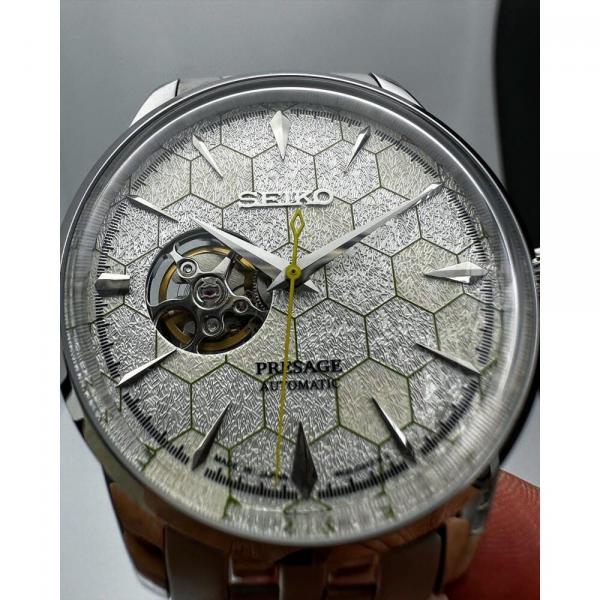 Seiko Presage Automatic Open-heart Dial White Silver Honeycomb Dial