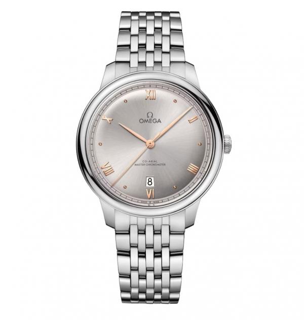 Omegga De Ville Prestige Co-Axial Chronometer Silver Copper Roman Numerals Grey Dial