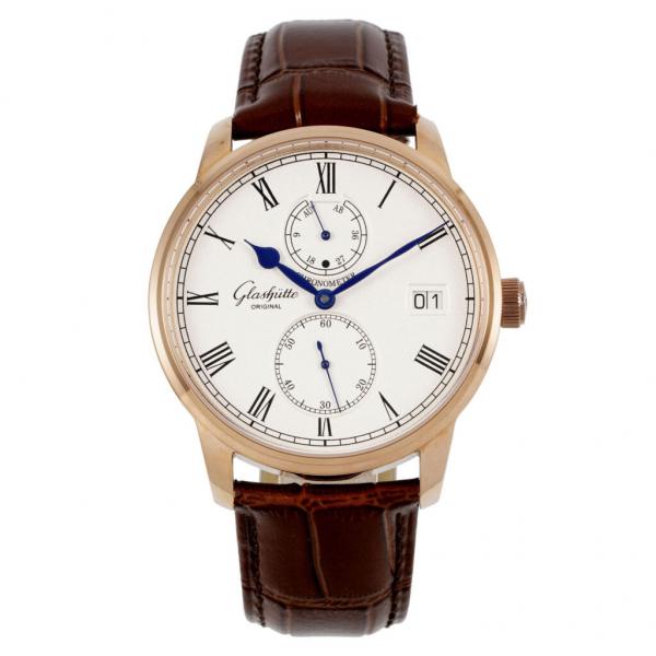 Glashtte Original Senator Chronometer Brown Leather Strap silver-grained dial