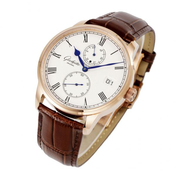 Glashtte Original Senator Chronometer Brown Leather Strap silver-grained dial