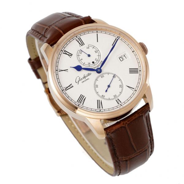 Glashtte Original Senator Chronometer Brown Leather Strap silver-grained dial