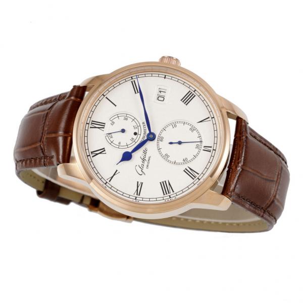 Glashtte Original Senator Chronometer Brown Leather Strap silver-grained dial