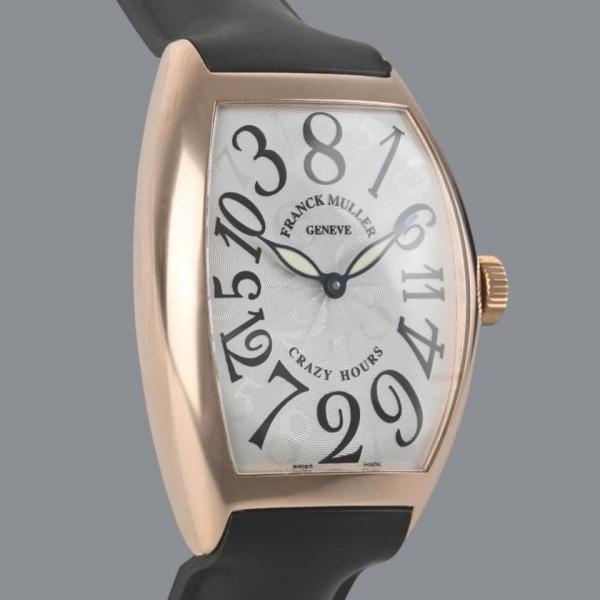 Franck Muller Cintree Curvex Crazy Hours Black Leather Rose Gold Tone White Dial