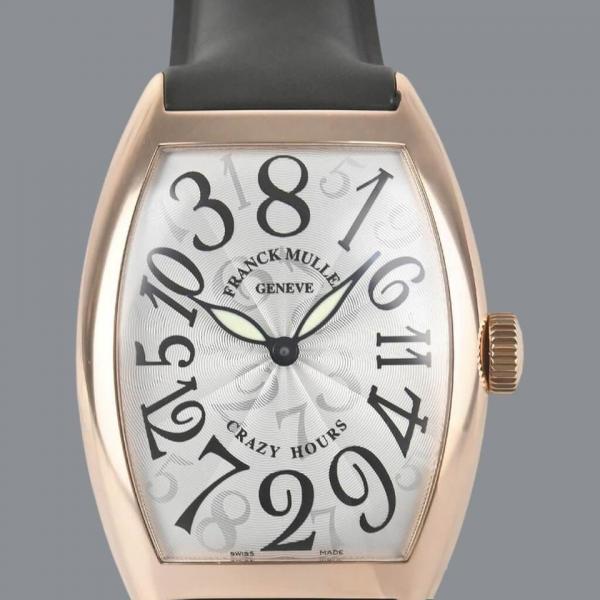 Franck Muller Cintree Curvex Crazy Hours Black Leather Rose Gold Tone White Dial