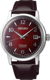 Seiko Presage Cocktail Time Old Clock Brown Leather Strap Red Dial