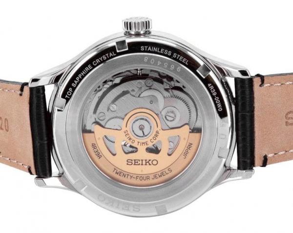 Seiko Presage Cocktail Time Old Clock Brown Leather Strap Red Dial