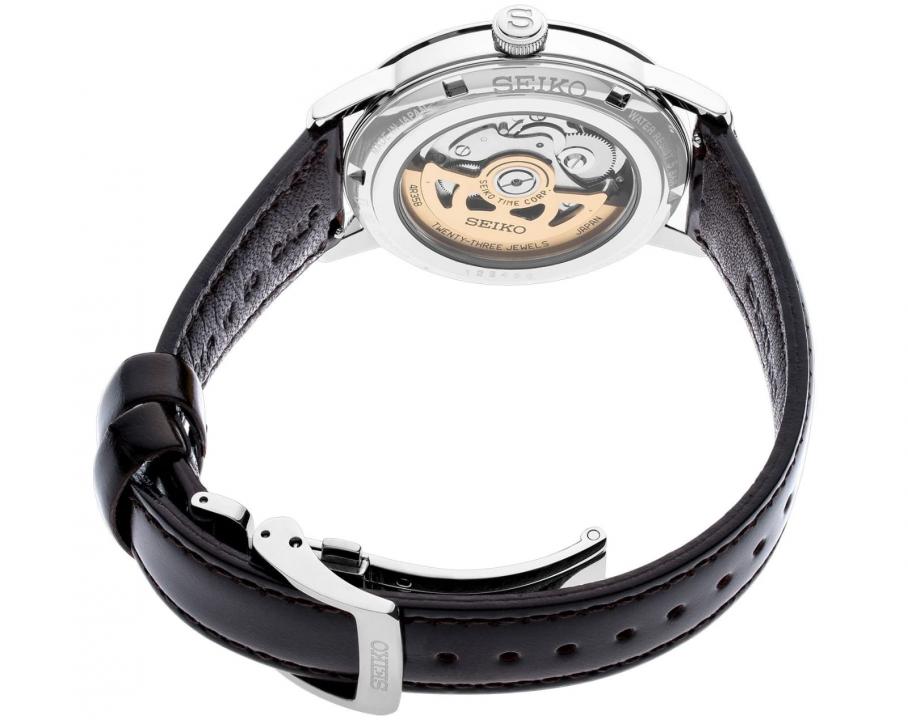Seiko Presage Cocktail Time Old Clock Brown Leather Strap Red Dial