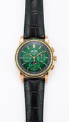 Patek Philipe Grand Complications Style Green Dial Rose Gold Toned And Black Leather Strap