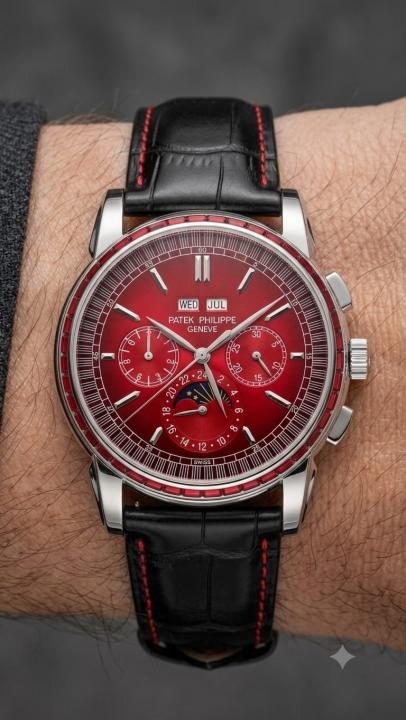 Patek Philipe Grand Complications Style Red Dial Black Leather Strap
