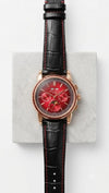 Patek Philipe Grand Complications Style Red Dial Rose Gold Toned And Black Leather Strap