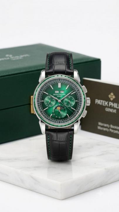 Patek Philipe Grand Complications Style Green Dial Black Leather Strap
