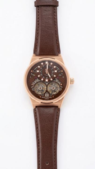 Patek Philipe Automatic Skeletonzed Brown Leather Strap Rose Gold Toned