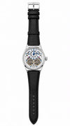 Patek Philipe Automatic Skeletonzed Black Leather Strap White Dial