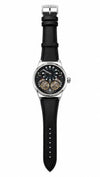 Patek Philipe Automatic Skeletonzed Black Leather Strap Black Dial