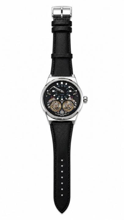 Patek Philipe Automatic Skeletonzed Black Leather Strap Black Dial