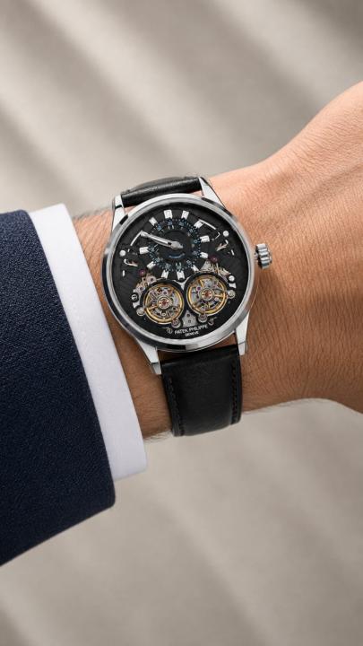 Patek Philipe Automatic Skeletonzed Black Leather Strap Black Dial