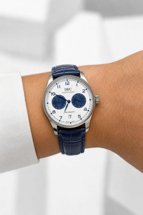 IWC Portugieser Automatic Blue Leather Strap White Dial