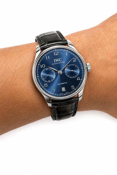 IWC Portugieser Automatic Black Leather Strap Blue Dial