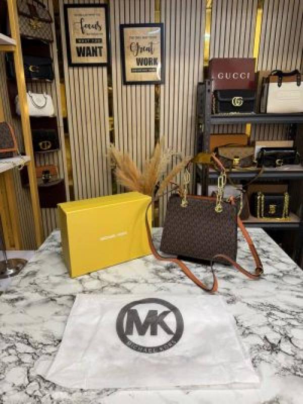 Michaell Korss Cynthia Signature Logo Satchel Bag With Box And Dust Bag (Brown) DAMAGE BOX