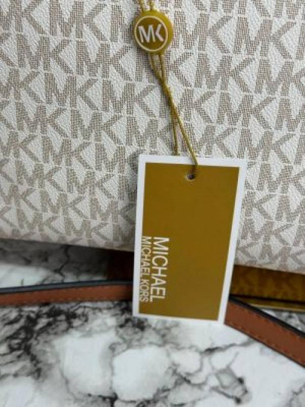 Michaell Korss Cynthia Signature Logo Satchel Bag With Box And Dust Bag (Beige) DAMAGE BOX