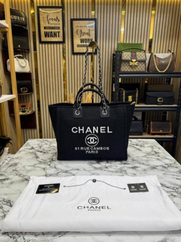 Chaneel paris-rue cambon timeless tote bag (black) (V-979)