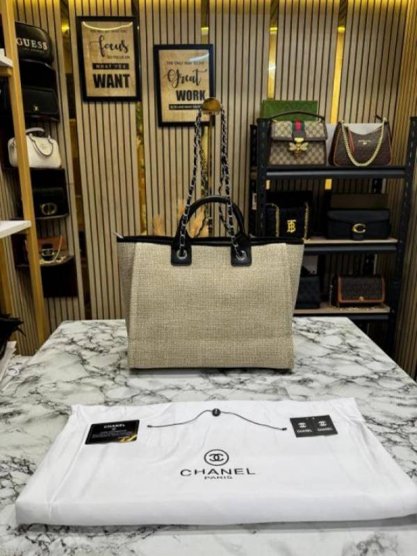 Chaneel Paris-Rue Cambon Timeless Tote Bag (Khaki Black) (V-979)