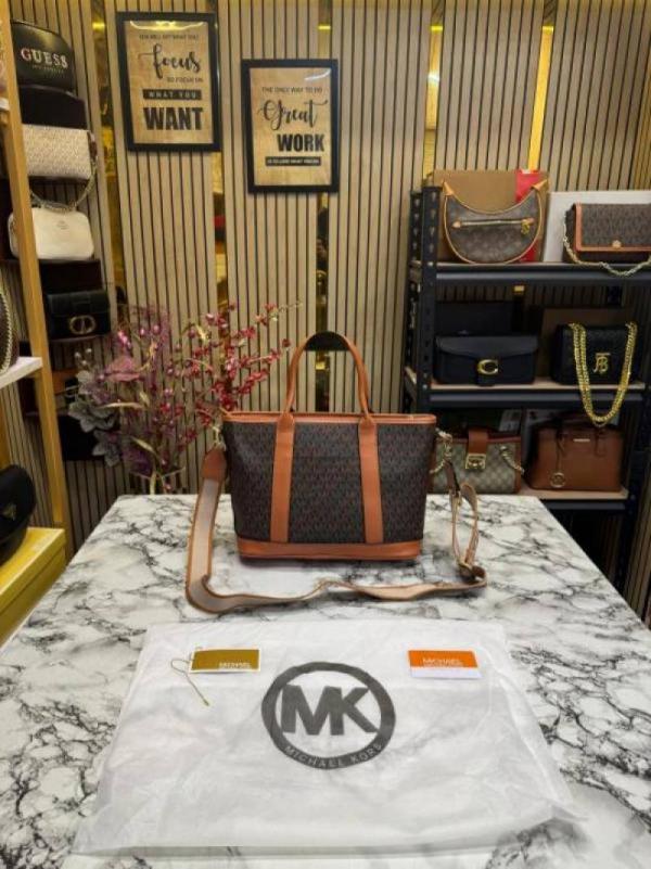 Michael Korrs Logo Signature Satchel Handbag With Dust Bag (Brown) (V-24002)