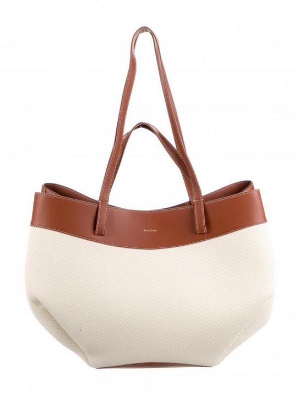 Polen Cyme Tisse Tote Bag Smooth Canvas Leather With Dust Bag (Red)