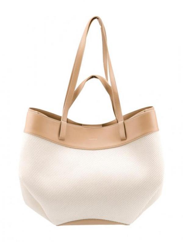 Polen Cyme Tisse Tote Bag Smooth Canvas Leather With Dust Ba ricot)