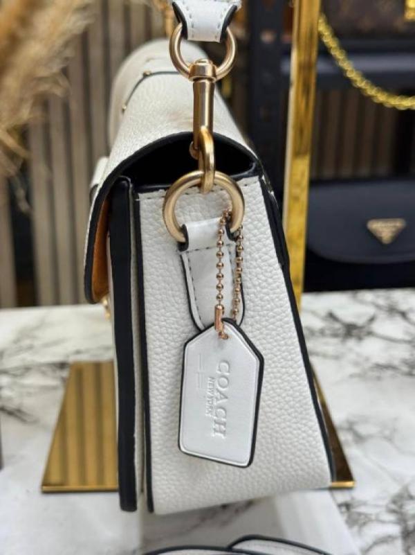 COACCH GEORGIE SHOULDER BAG IN COLORBLOCK SIGNATURE CANVAS WITH RIVETS & OG BOX AND DUST BAG INCLUDING CARRY BAG [ FULL WHITE]