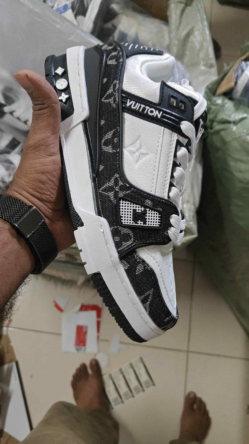 LOUIiSS VUITTONN TRAINERS MONOGRAM DENIM WHITE BLACK